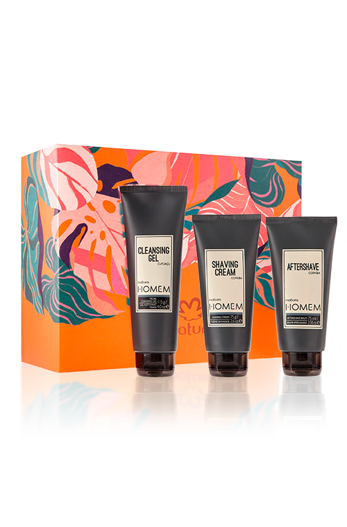 Natura Homem Shaving Set with Homem Facial Cleansing Gel, Homem Shaving Cream, Homem Aftershave Balm
